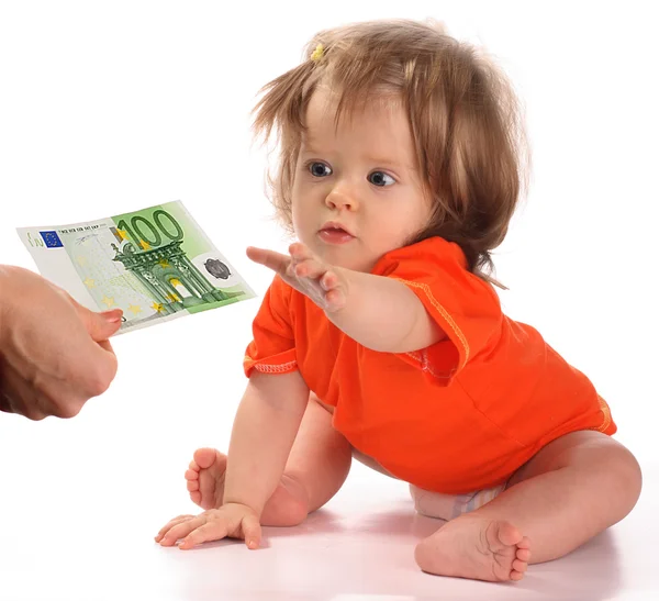 Criança a receber dinheiro do euro . — Fotografia de Stock