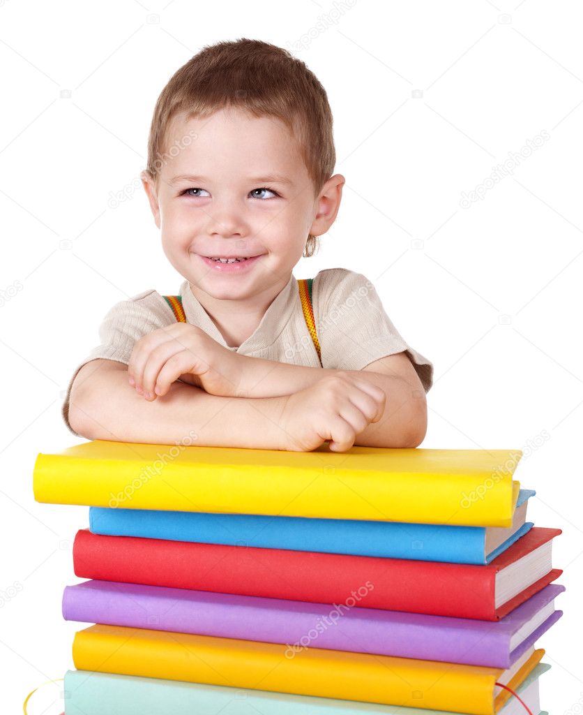 Child reading pile of books. Stock Photo by ©poznyakov 3901058