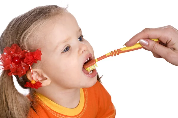 Niño limpio cepillarse los dientes . — Foto de Stock