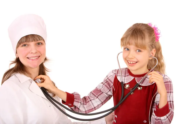 Medico con stetoscopio e bambino . — Foto Stock