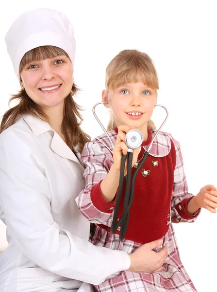Лікар зі стетоскопом і дитиною . — стокове фото