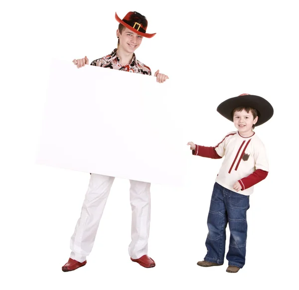 Dua saudara dengan spanduk putih . — Stok Foto
