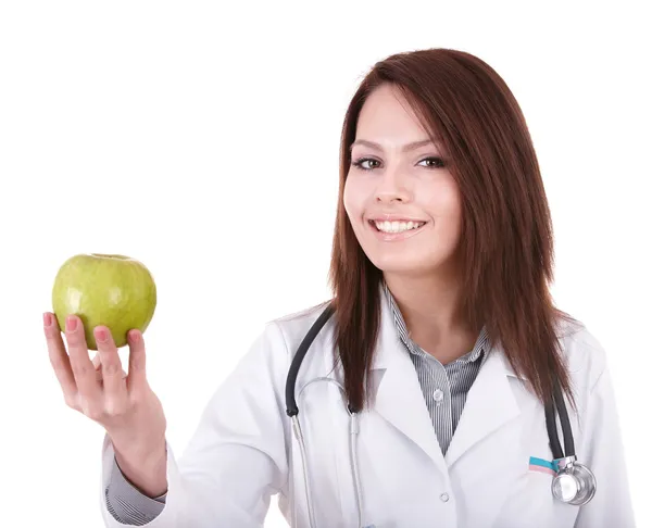 Médico com estetoscópio e maçã . — Fotografia de Stock