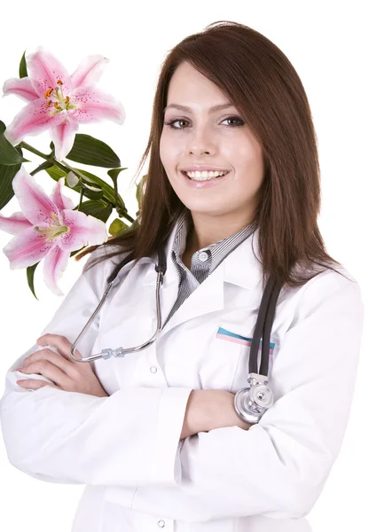 医生用听诊器和花. — 图库照片