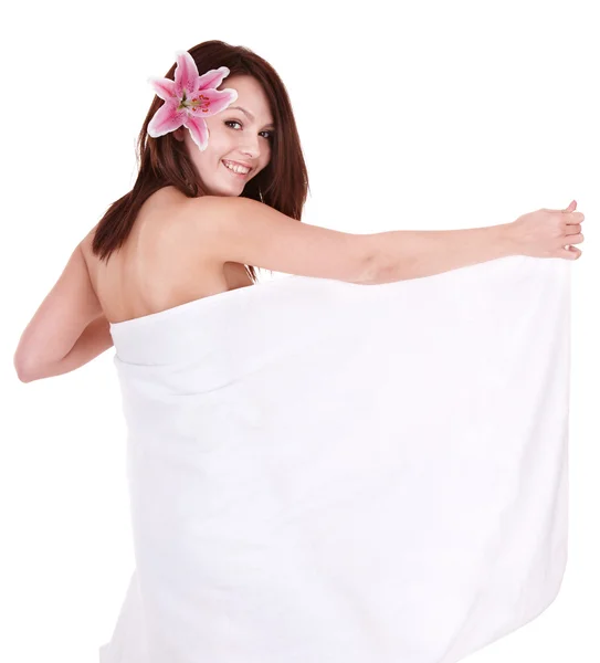 Beautiful young woman in towel. — Stock Photo, Image