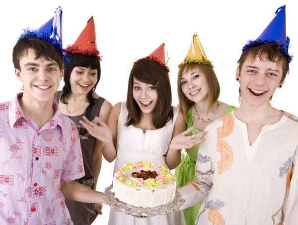 Groep tieners vieren verjaardag. — Stockfoto