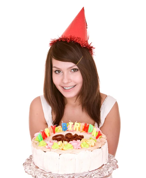 Felice compleanno ragazza con torta. — Foto Stock