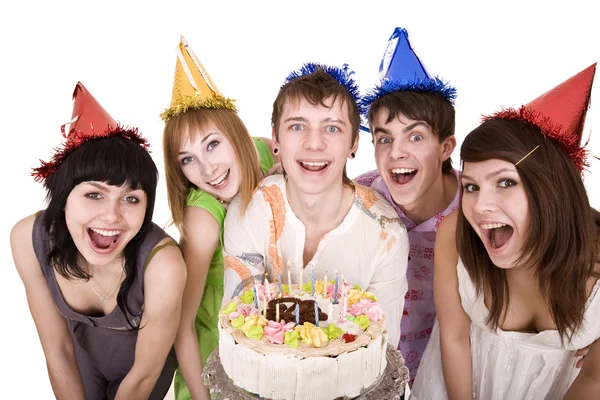Groupe d'adolescents célèbrent joyeux anniversaire . — Photo