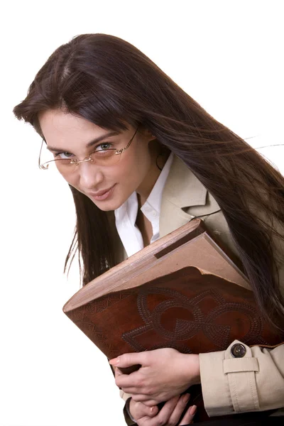 Meisje met oude boek. — Stockfoto