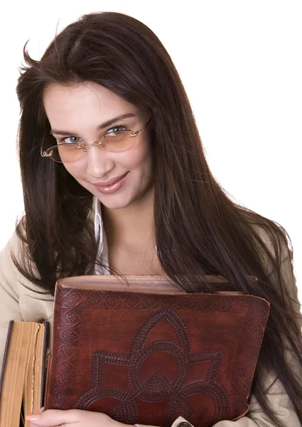 Girl with heap book. — Stock Photo, Image
