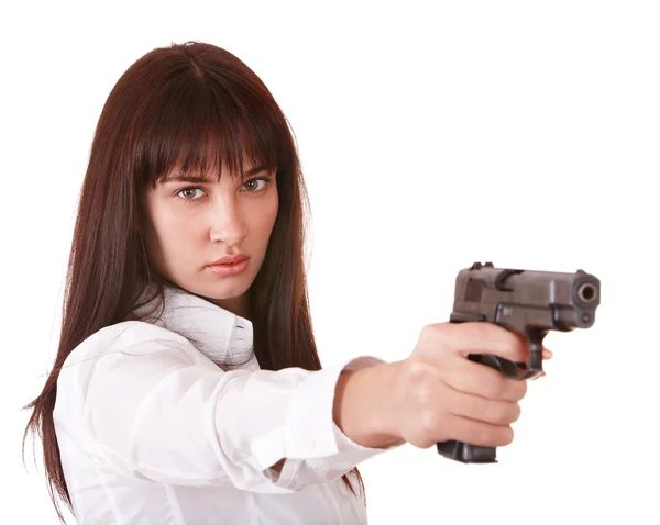 Krásná mladá žena se zbraní. — Stock fotografie