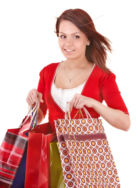 Shopping-tjej med gruppen väska. — Stockfoto