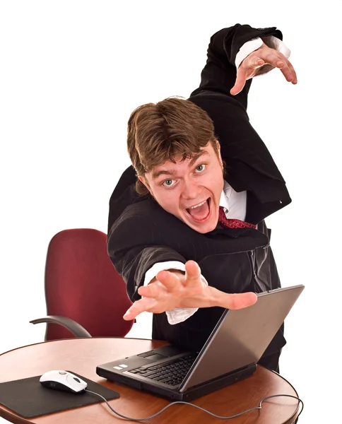 Affärsman med bärbar dator på kontoret. — Stockfoto