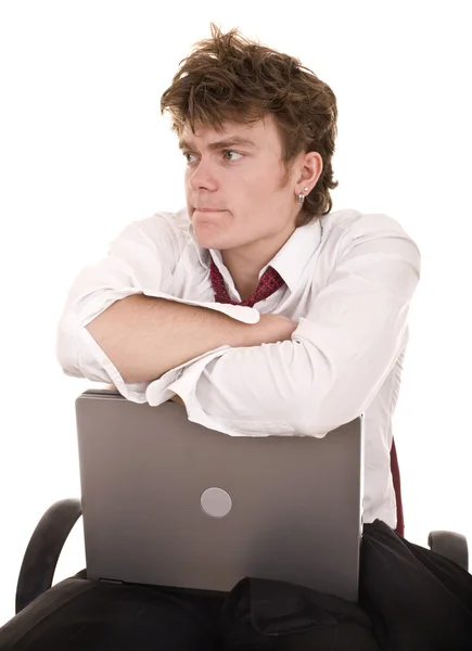 Homme d'affaires avec ordinateur portable en crise . — Photo