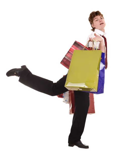 Business man with shopping bag run. — Stock Photo, Image