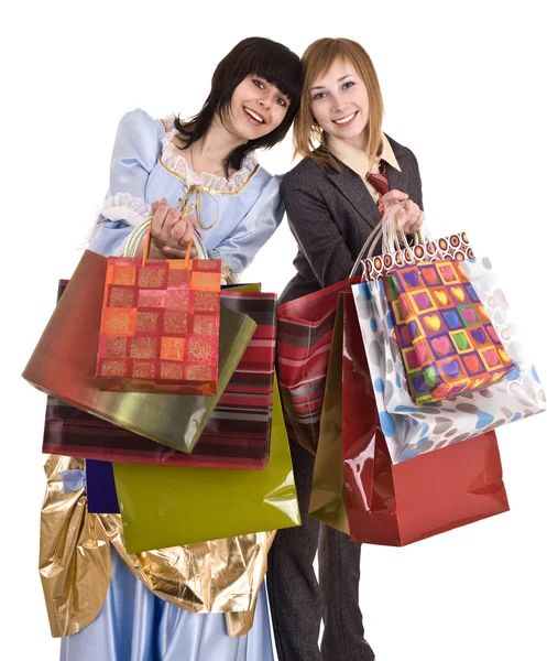 Two beautiful girlfriends enjoy shopping. — Stock Photo, Image