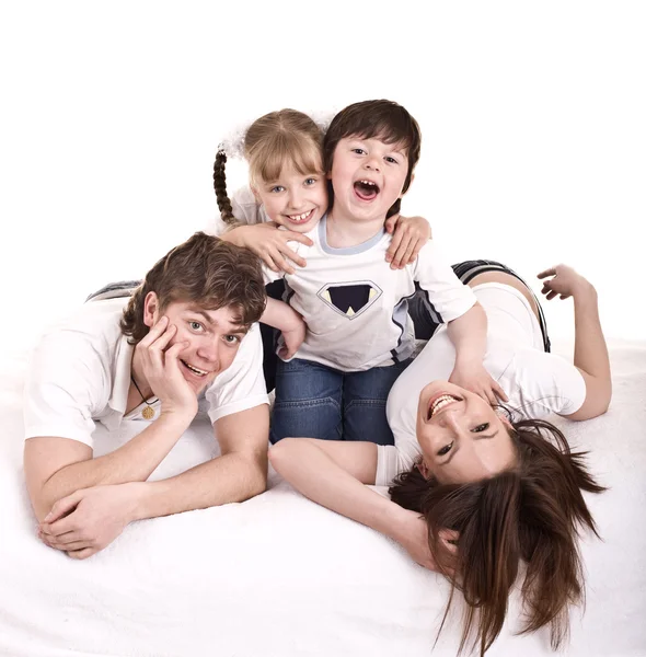 Lyckliga familjen mamma, pappa, dotter och son. — Stockfoto