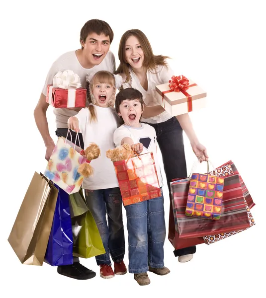 Família feliz e crianças compras . — Fotografia de Stock