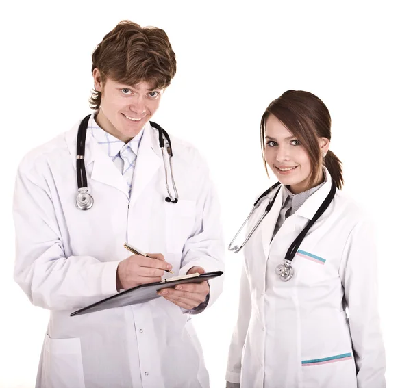 Lékař a sestra s složky. — Stock fotografie