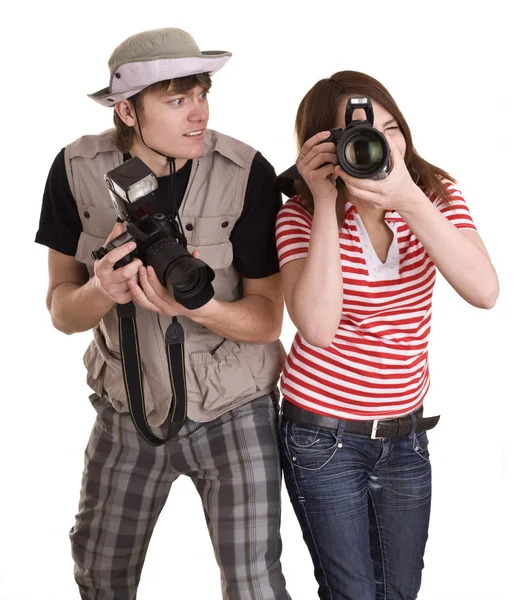 Пара фотографов с цифровой камерой . — стоковое фото
