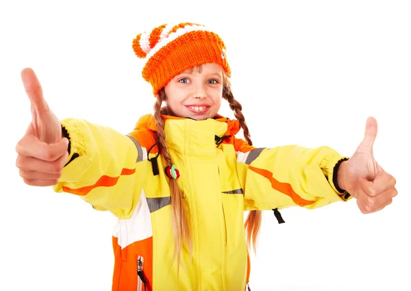 親指アップと秋のオレンジ帽子の少女. — ストック写真