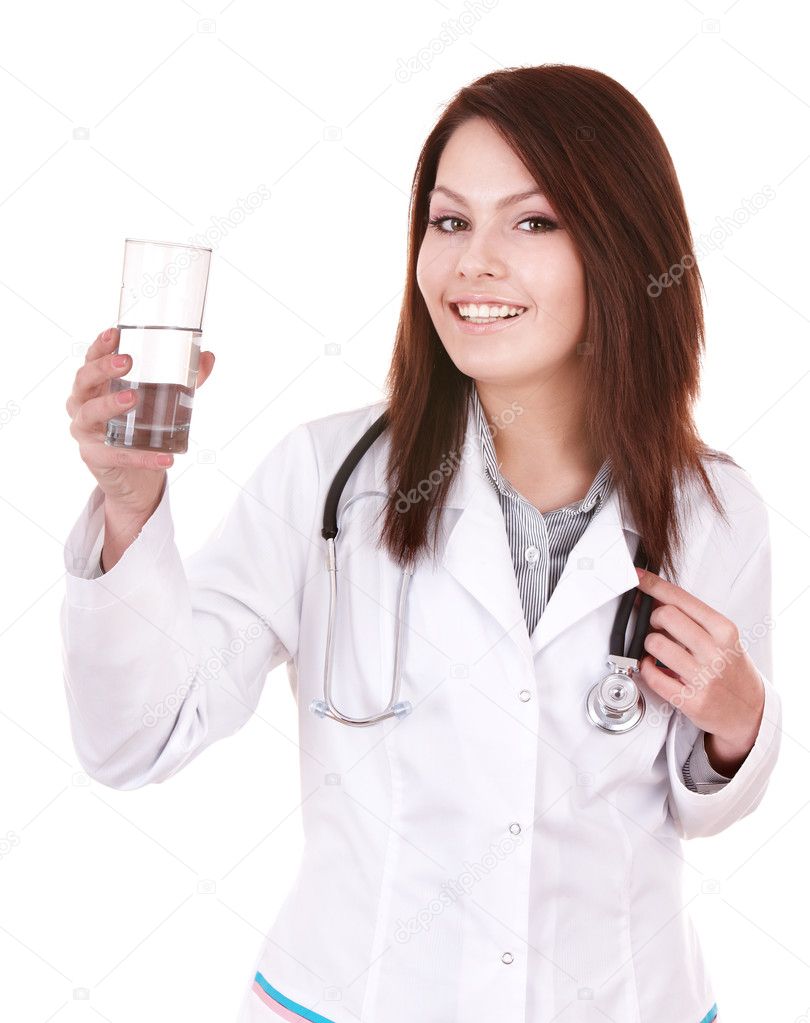 Doctor with glass of water.