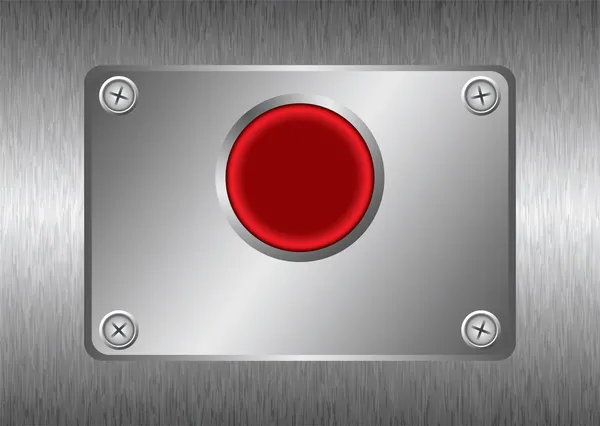 Botón de metal rojo plateado — Vector de stock