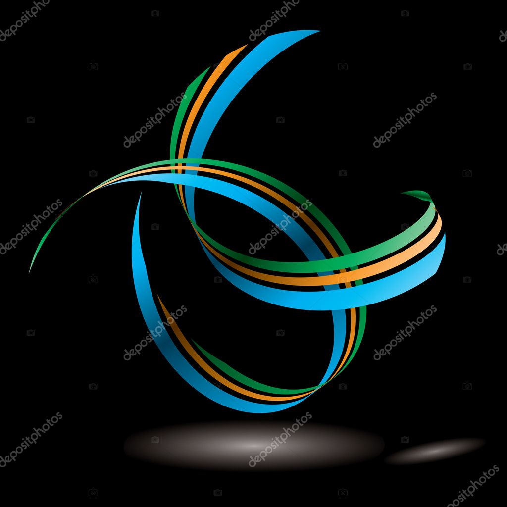 Interlocking ribbon in blue green and orange with shadow