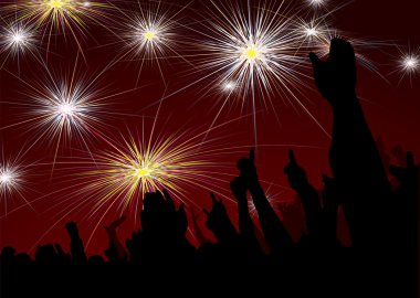 New year crowd fireworks clipart