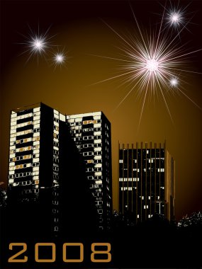 New year city fireworks clipart