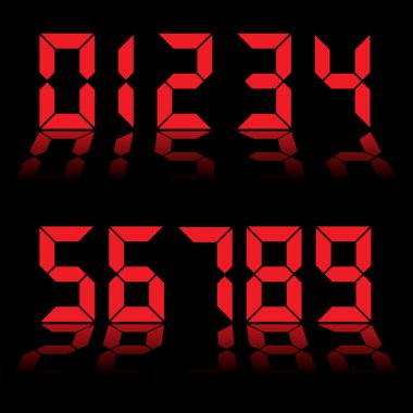 Digital numbers clock red clipart