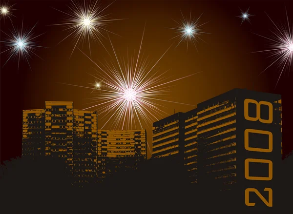 New year fireworks urban — Stock Vector