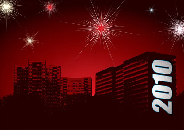 New year fireworks 2010 urban — Stock Vector
