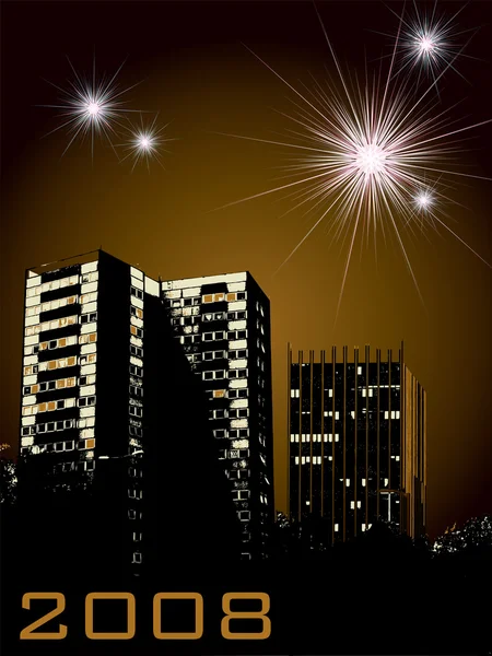 Nouvel An feux d'artifice ville — Image vectorielle