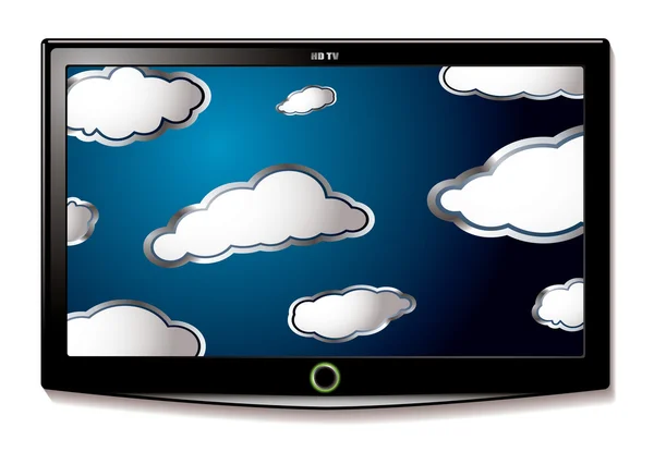 TV LCD pendurar nuvens — Vetor de Stock