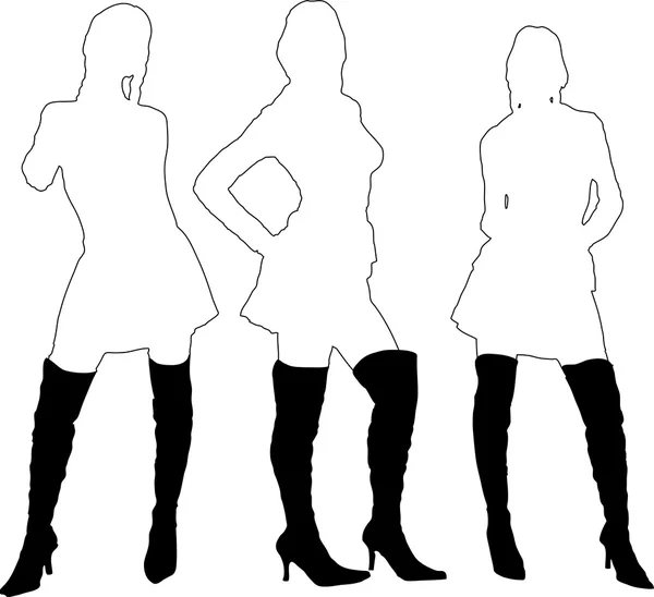 Mesdames en bottes contour — Image vectorielle