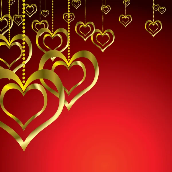 Zlaté lásku srdce visí — Stockový vektor