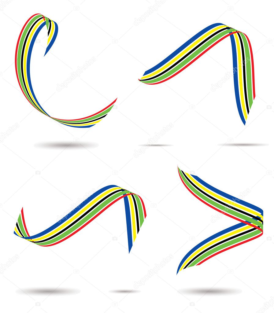 Collection of olympic coloured ribbons with drop shadow