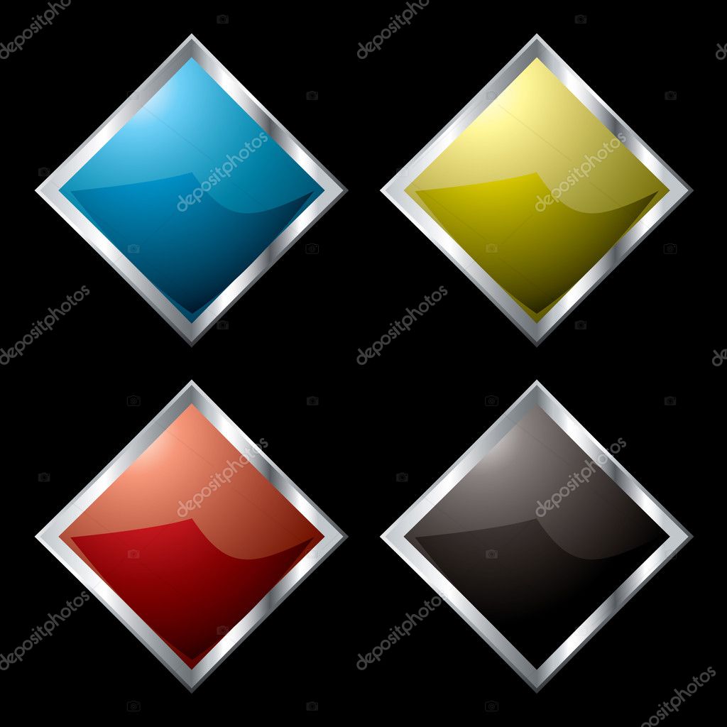 Square metal diamond logo with light reflection and black background