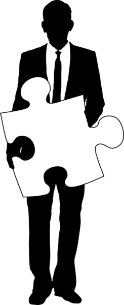 Uomo d'affari in possesso di puzzle — Vettoriale Stock