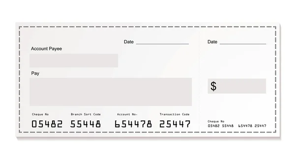 Chèque en dollar blanc — Image vectorielle