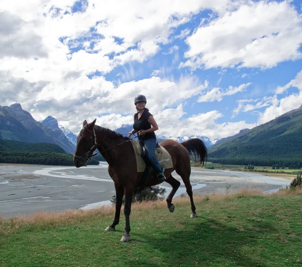 stock image Girl riding horse in New Zealand