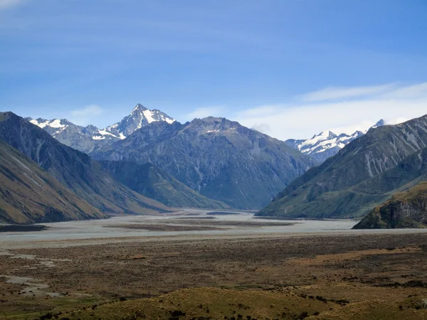 Mount Cook over a grassy plain — Stock Photo, Image
