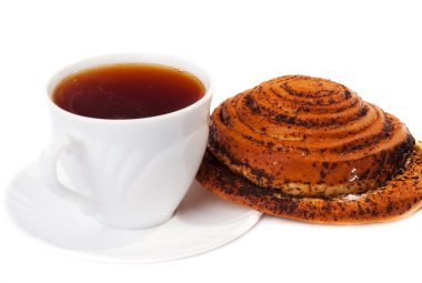 Fresh-baked bun and cup of tea clipart