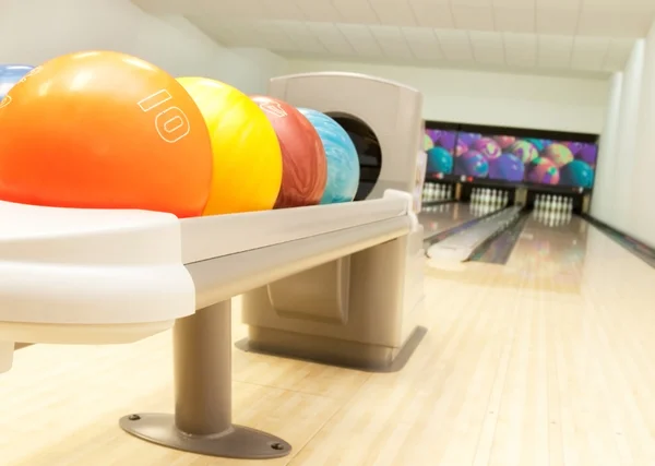 stock image Bowling balls in a row