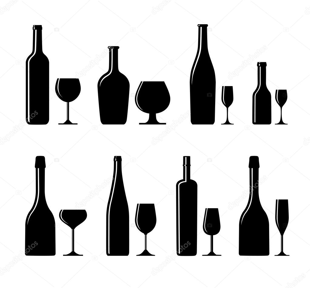 Set of alcoholic glass and buttle