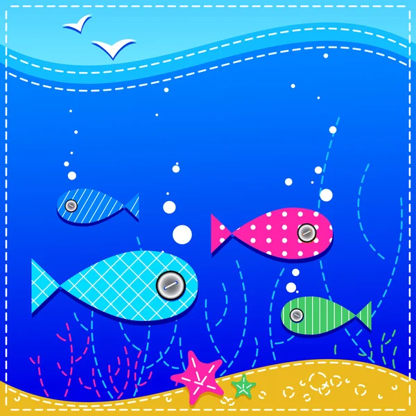 Sous l'eau. océan et poissons . — Image vectorielle