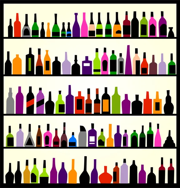 Garrafas de álcool na parede — Vetor de Stock