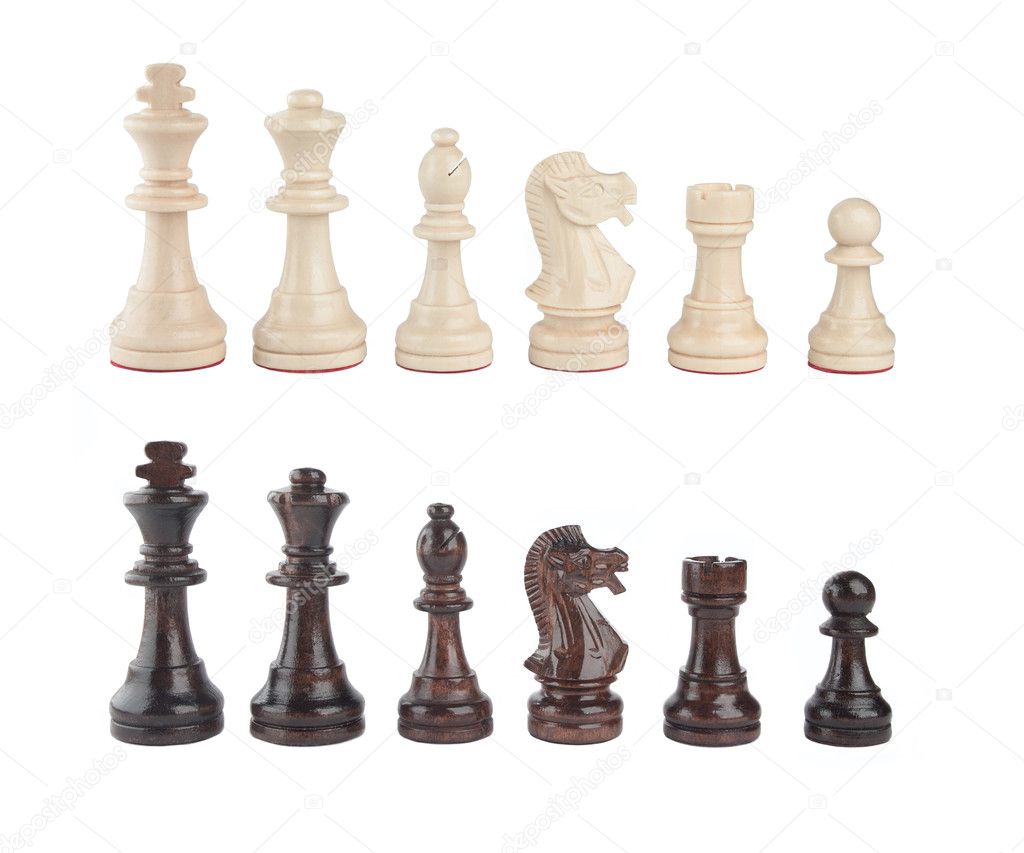 A set of black and white chess pieces