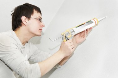 Painter worker using lute clipart